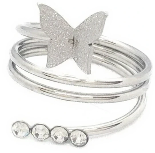 Anillo de acero quirurgico mariposa con strasses cristal